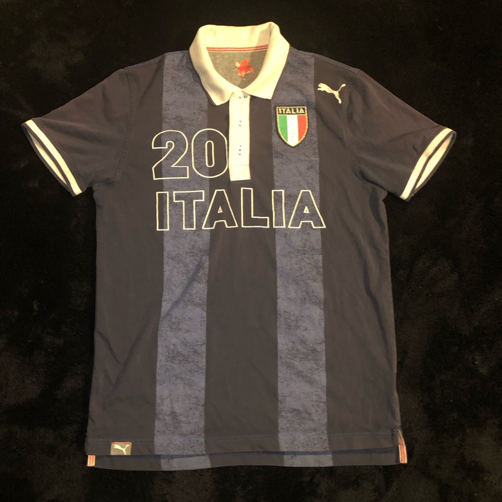 Puma Italia Navy and White Polo with Crest Patch